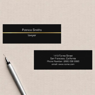 Minitarjeta De Visita Sencillo elegante abogado de raya de oro negro