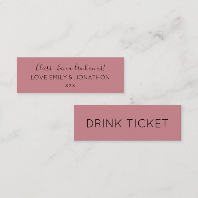 Minitarjeta De Visita Sencillo y turbio Rosa Boda Recepción Bebidas Tick (Anverso / Reverso)