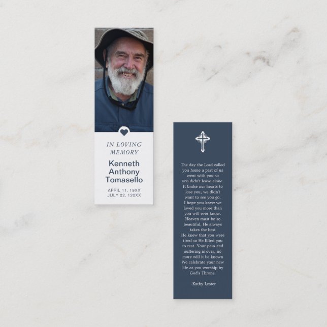 Minitarjeta De Visita Simple Funeral Memorial Prayer Photo Bookmark Card (Anverso / Reverso)