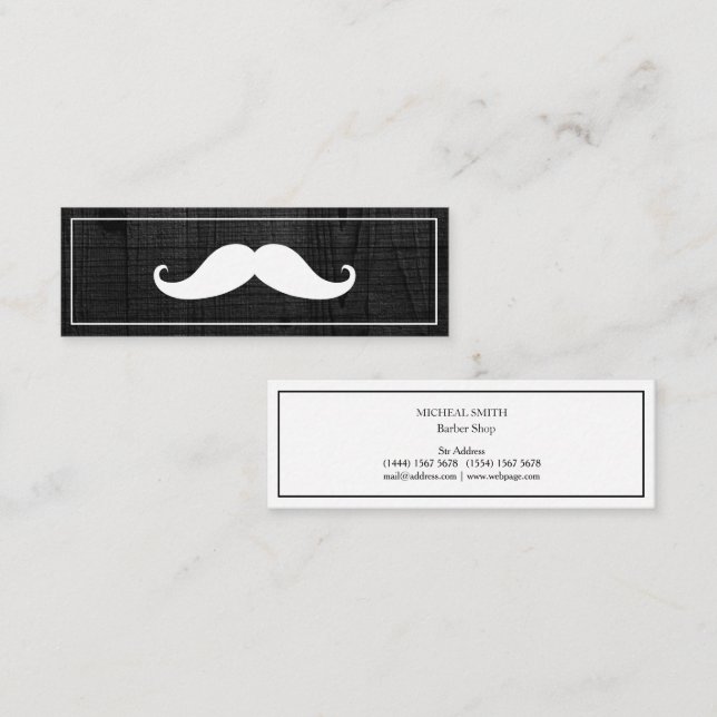Minitarjeta De Visita Simple Modern Mustache Barbería Mini (Anverso / Reverso)