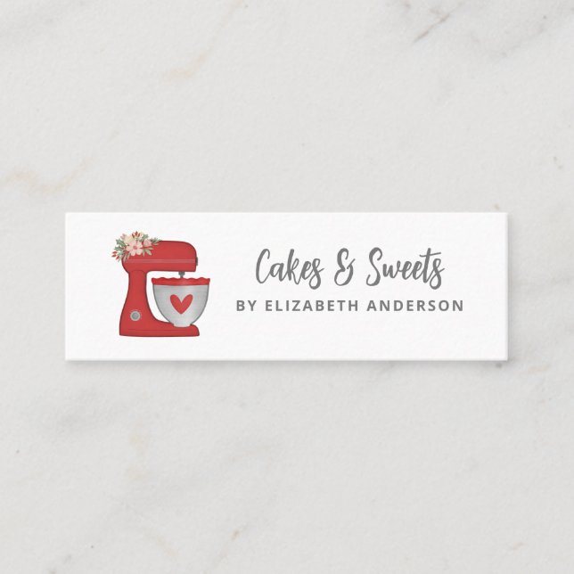 Minitarjeta De Visita Simple Red Mixer Floral Cake Bakery Business Card (Anverso)