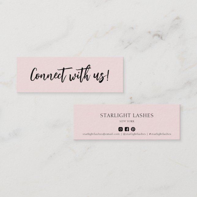 Minitarjeta De Visita Simple Rosa Mínimo Contacto Con Nosotros Insertar (Anverso / Reverso)