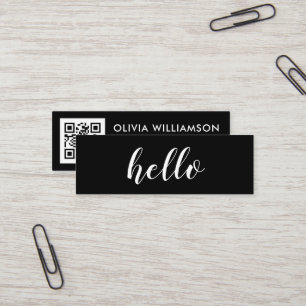 Minitarjeta De Visita Simple y moderno código QR Hello negro