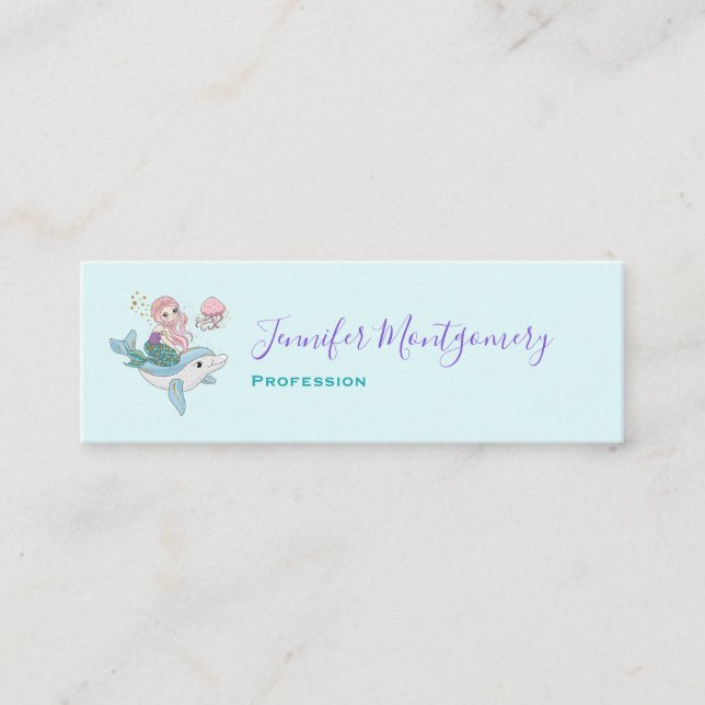 Minitarjeta De Visita Sirenita descubierta con delfín bajo el mar (Anverso)