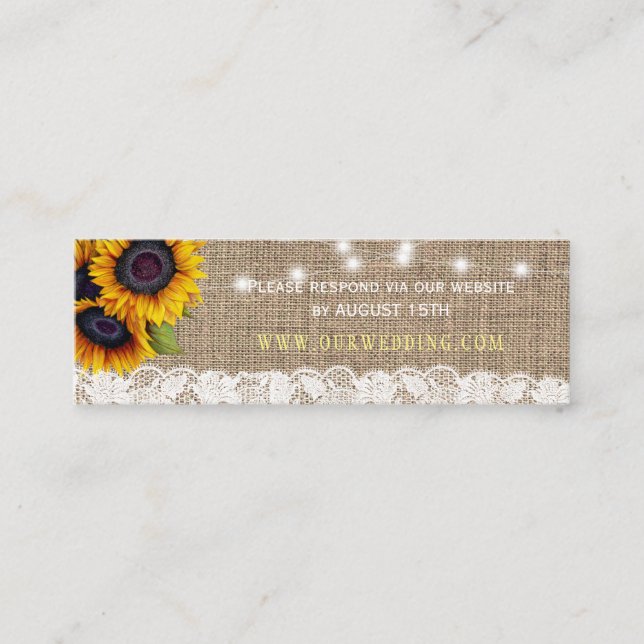 Minitarjeta De Visita Sitio web del boda de girasoles rúpicos RSVP (Anverso)