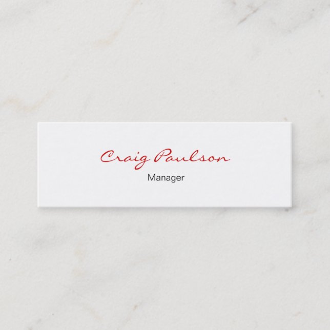 Minitarjeta De Visita Skinny Elegant Script White Red Business Card (Anverso)
