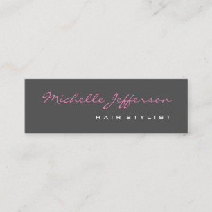 Minitarjeta De Visita Skinny Hair Stylist Script Gray Pink Business Card