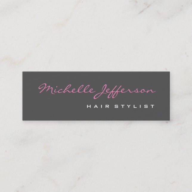 Minitarjeta De Visita Skinny Hair Stylist Script Gray Pink Business Card (Anverso)