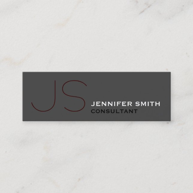 Minitarjeta De Visita Skinny Monogram Consultor Dark Gray Business Card (Anverso)