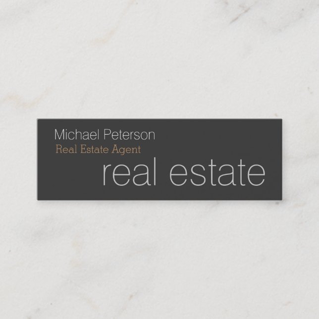 Minitarjeta De Visita Skinny Plain Gray Real Estate Agent Business Card (Anverso)