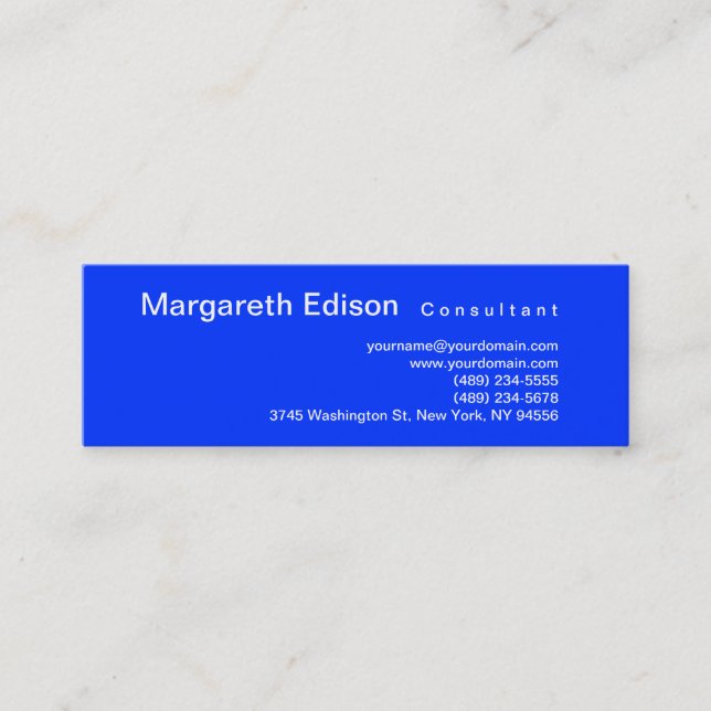 Minitarjeta De Visita Skinny Professional Plain Blue Business Card (Anverso)