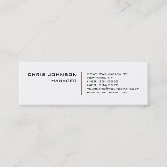 Minitarjeta De Visita Skinny Trendy White Red Manager Business Card (Anverso)