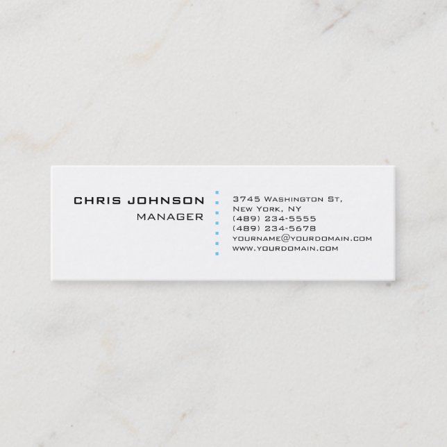 Minitarjeta De Visita Skinny White Blue Points Manager Business Card (Anverso)