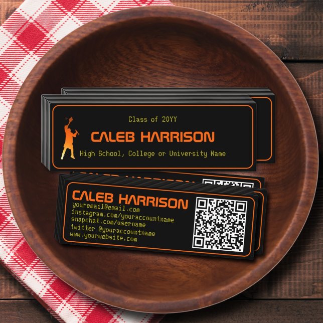 Minitarjeta De Visita Sleek Black Modern Tech Graduation (Subido por el creador)