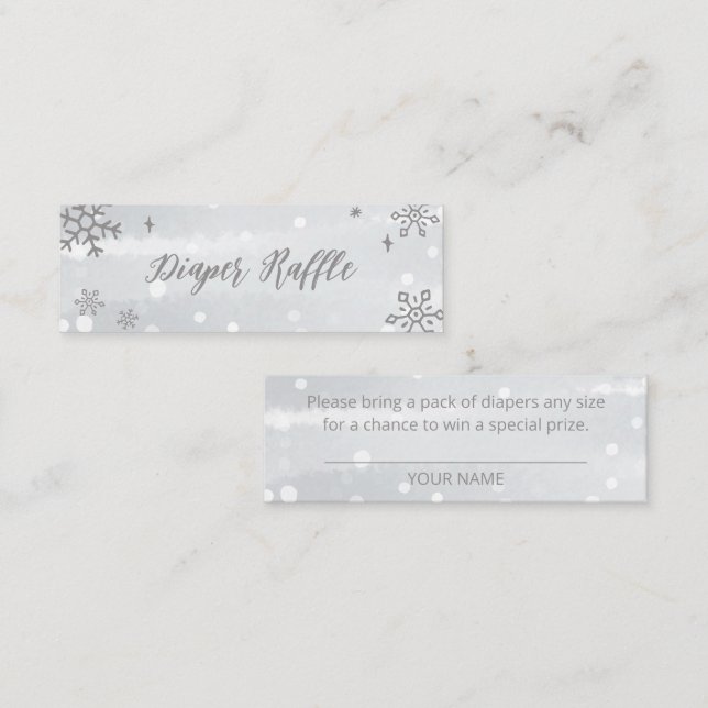 Minitarjeta De Visita Snowflakes Silver Gray Baby Shower Diaper Raffle (Anverso / Reverso)