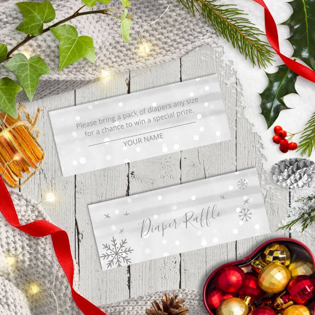 Minitarjeta De Visita Snowflakes Silver Gray Baby Shower Diaper Raffle (Subido por el creador)