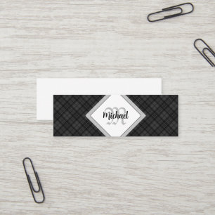 Minitarjeta De Visita Tartan blanco negro de moda Personaliza Monograma