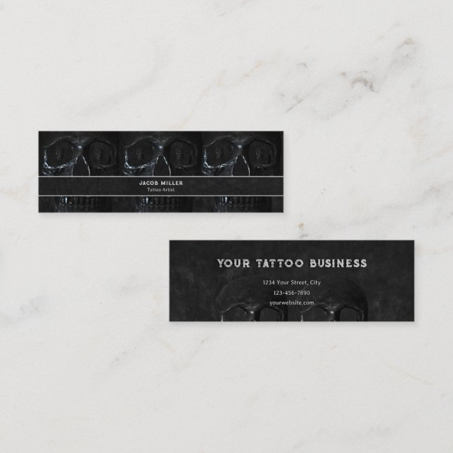 Minitarjeta De Visita Tattoo Artist Gothic Black Dark Academia Skull Bus (Anverso / Reverso)