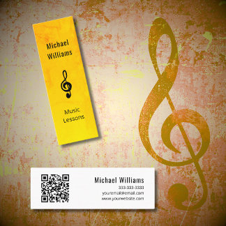 Minitarjeta De Visita Teacher de música código QR Simple Gold Treble Cle
