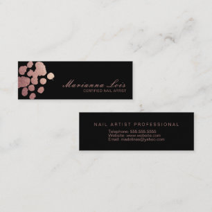 Minitarjeta De Visita Técnico de uñas Salón Artista Rosa Dorado Negro