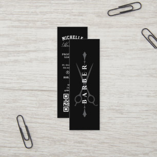 Minitarjeta De Visita Tijeras de viaje minimalistas barbero negro gris