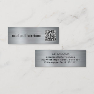 Minitarjeta De Visita Typografía moderna mínima Código QR Plata
