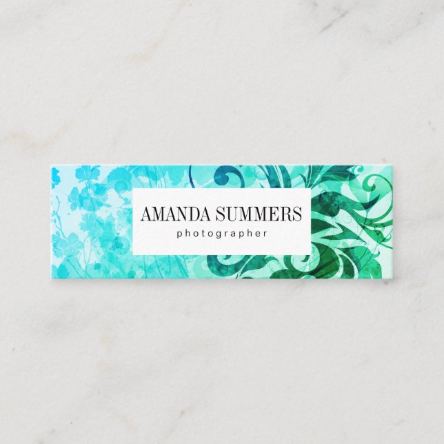 Minitarjeta De Visita Verde floral contemporáneo (Anverso)