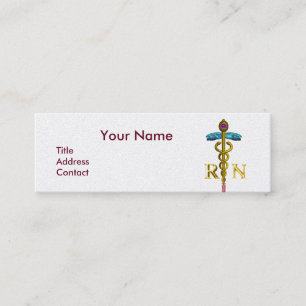 Minitarjeta De Visita VINTAGE NURSE y Gold Caduceus NR Emblem Pearl
