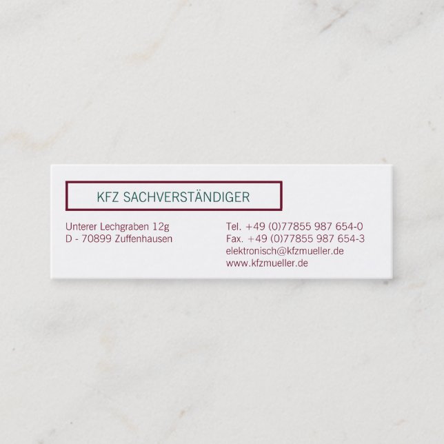 Minitarjeta De Visita Visitenkarten Klassisch (Anverso)