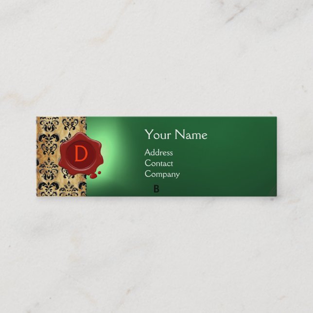 Minitarjeta De Visita WAX SEAL DAMASK PARCHMENT MONOGRAM green (Anverso)