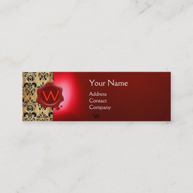 Minitarjeta De Visita WAX SEAL DAMASK PARCHMENT MONOGRAM rojo (Anverso)