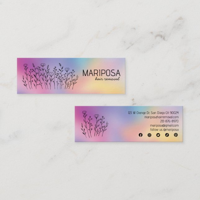 Minitarjeta De Visita Wildflowers Elegant Custom Social Icons Rainbow (Anverso / Reverso)