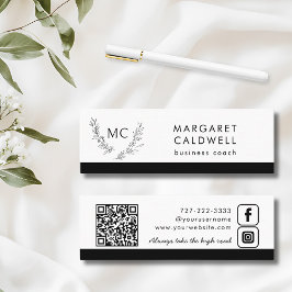 Minitarjeta De Visita Wreath de monograma negro y blanco