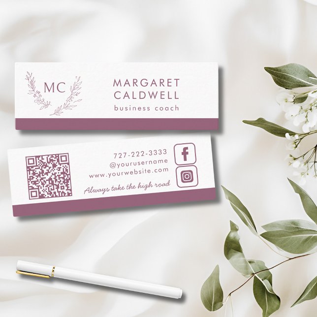 Minitarjeta De Visita Wreath de monograma púrpura Dusky (Dusky Purple Monogram Wreath Social Media Mini Business Card)