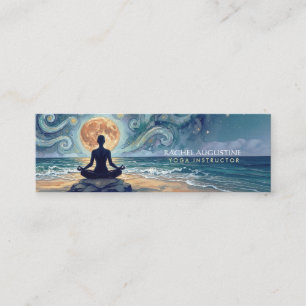 Minitarjeta De Visita Yoga Meditación Noche Estrellada Cielo Luna Playa 