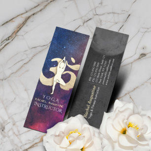 Minitarjeta De Visita Yoga Meditación Pose Oro Simbol OM Galaxia Nebulos
