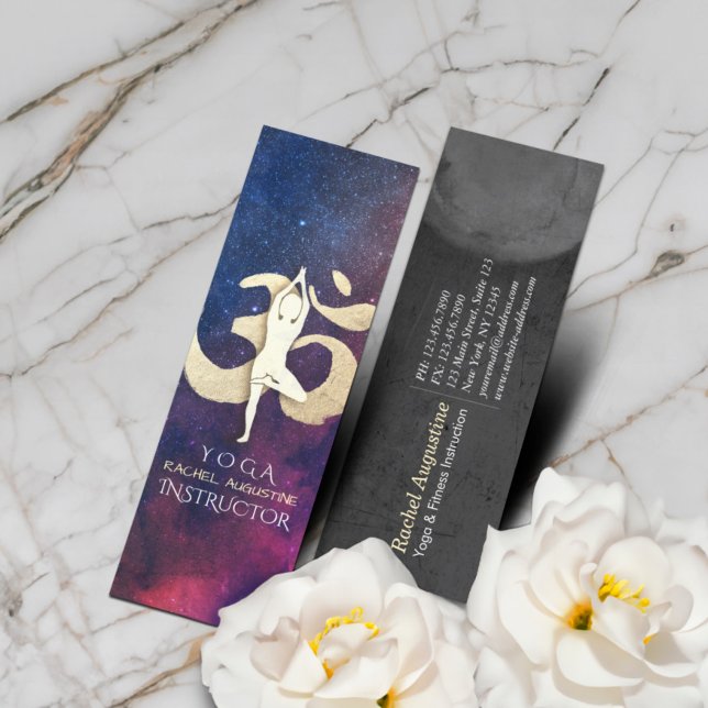 Minitarjeta De Visita Yoga Meditación Pose Oro Simbol OM Galaxia Nebulos (Subido por el creador)