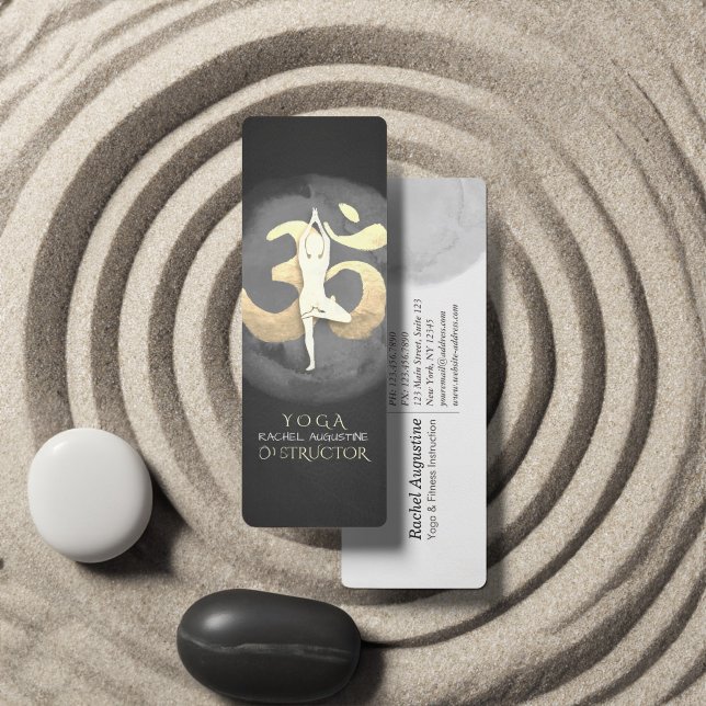 Minitarjeta De Visita Yoga Meditación Pose Simbol OM Moderno Negro & Oro (Subido por el creador)