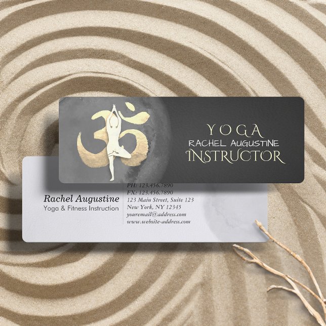 Minitarjeta De Visita Yoga Meditación Pose Simbol OM Moderno Negro & Oro (Subido por el creador)