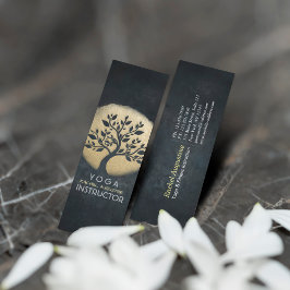 Minitarjeta De Visita Yoga Studio Meditation Instructor Black Gold Tree
