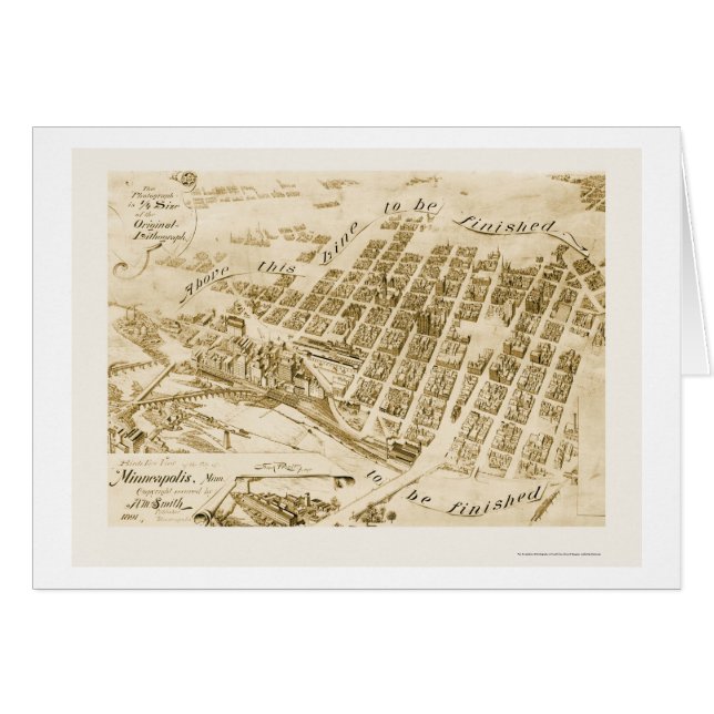 Minneapolis, mapa panorámico del manganeso - 1891 (Anverso (Horizontal))