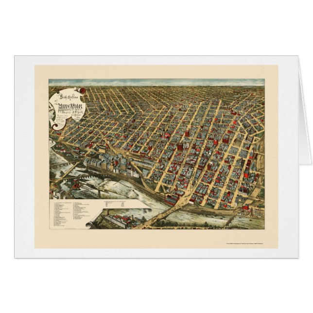 Minneapolis, mapa panorámico del manganeso - 1891 (Anverso (Horizontal))