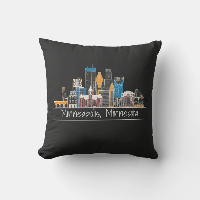 Minneapolis, MN Skyline Black Cojín decorativo (Anverso)