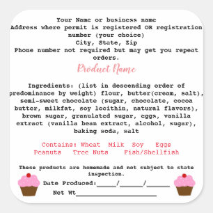 Minnesota Cottage Food Law Etiqueta panadería case