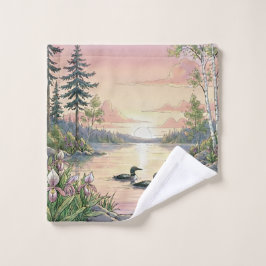 Minnesota Lake Sunset with Loons, Wash Cloth/Towel