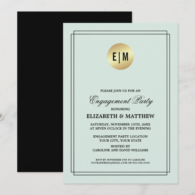 Mint, Black, Invitación de la fiesta de compromiso (Anverso / Reverso)