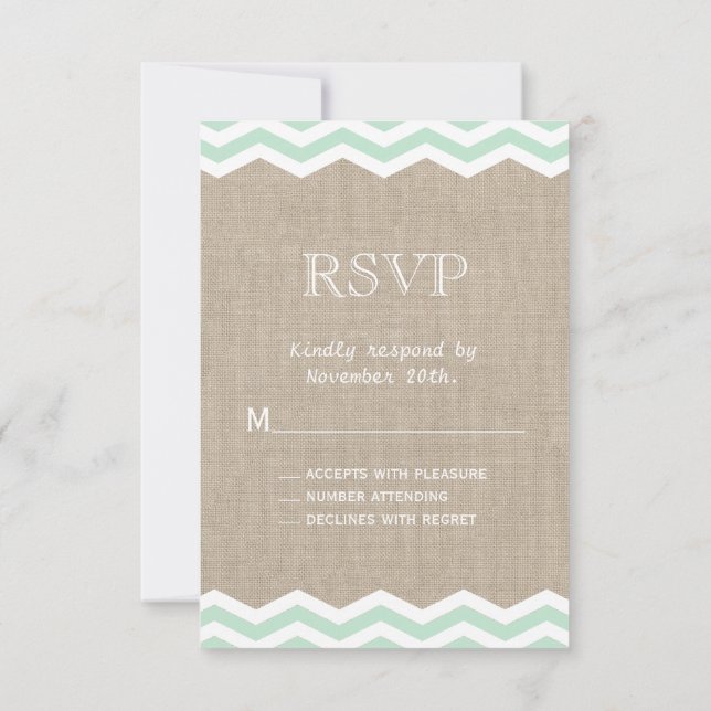 Mint Chevrons en Burlap RSVP (Reverso)