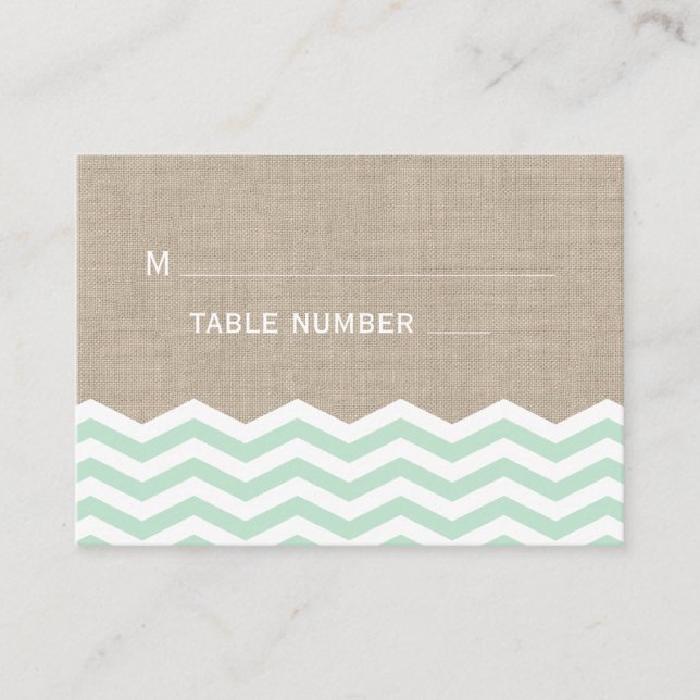Mint Chevrons en la tarjeta Burlap Place (Anverso)