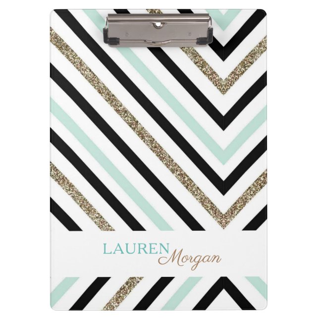 Mint Gold Chevron ⎥ Portapapeles personalizado (Anverso)