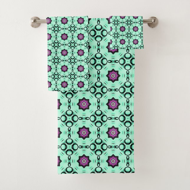 Mint green and purple geometric mandala pattern  (In situ)